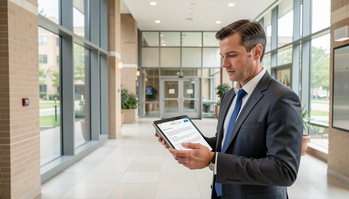Premier Property Management coordinator reviewing a resident maintenance request